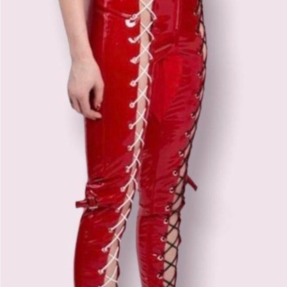 Danielle Guizio Red Patent Leather Lace up Pants and Skirt!! - Main Image